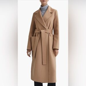 NWOT Reiss Lucia Belted Wool Blend Coat in Camel size US8/UK12